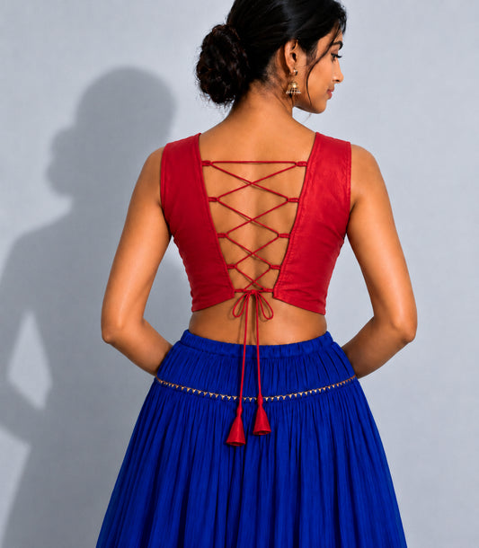 Plain Dyeing Mashru Silk Hand Embroidered Pakko Work Blouse - Stitched Mirror Work - Free Size   -  SKU : RD28701B