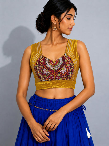 Plain Dyeing Mashru Silk Hand Embroidered Pakko Work Blouse - Stitched Mirror Work - Free Size   -  SKU : RD28701E