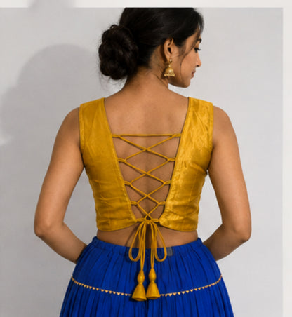 Plain Dyeing Mashru Silk Hand Embroidered Pakko Work Blouse - Stitched Mirror Work - Free Size   -  SKU : RD28701E