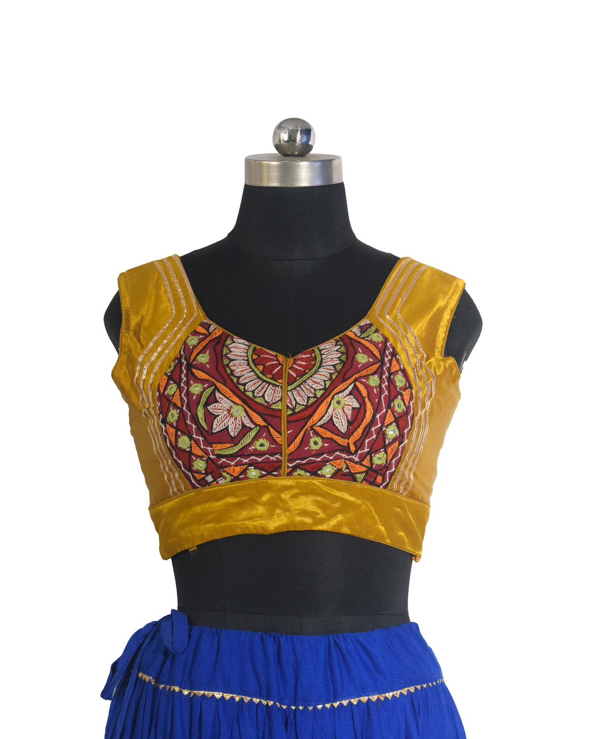 Plain Dyeing Mashru Silk Hand Embroidered Pakko Work Blouse - Stitched Mirror Work - Free Size   -  SKU : RD28701E
