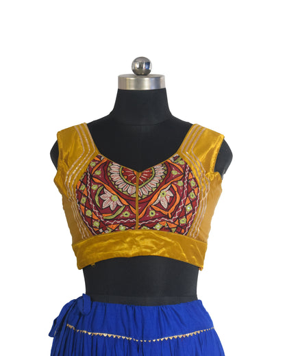 Plain Dyeing Mashru Silk Hand Embroidered Pakko Work Blouse - Stitched Mirror Work - Free Size   -  SKU : RD28701E
