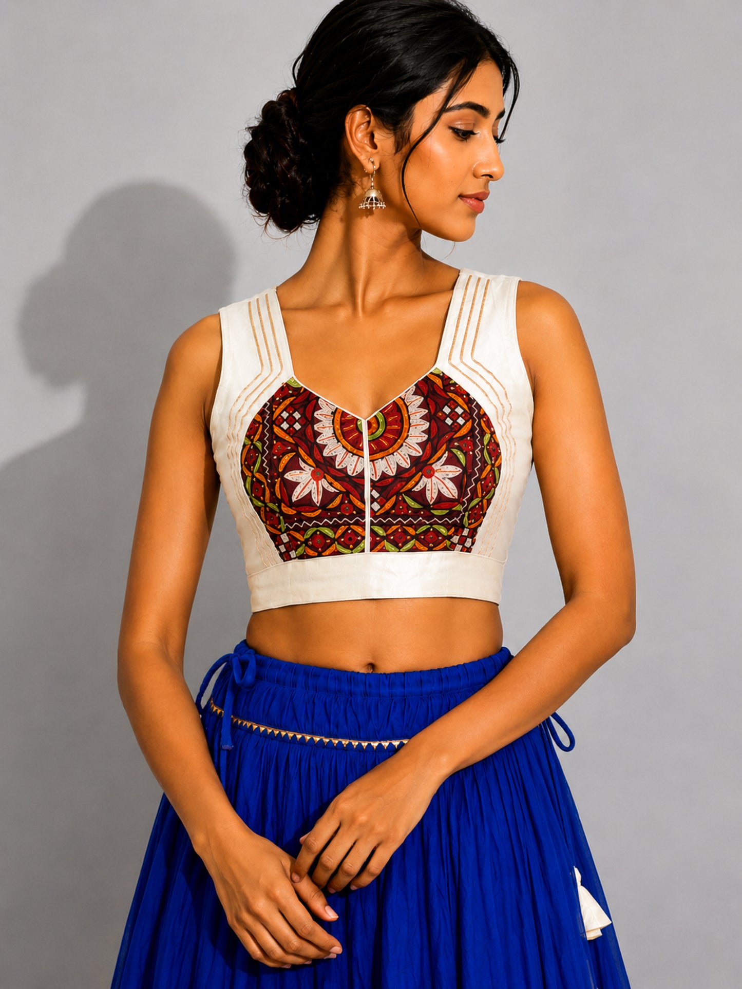 Plain Dyeing Mashru Silk Hand Embroidered Pakko Work Blouse - Stitched Mirror Work - Free Size   -  SKU : RD28701H