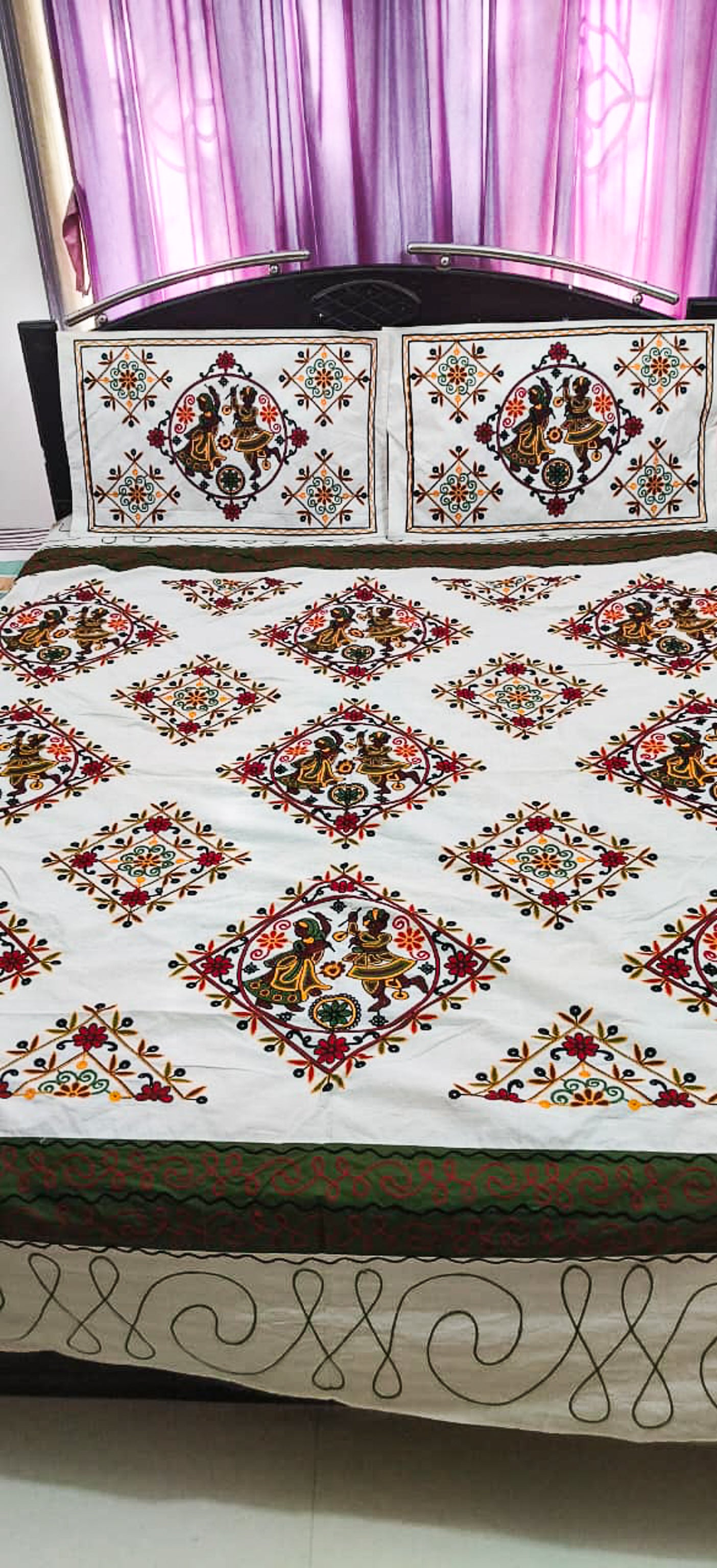 Machine Embroidery Cotton Double Bedsheet - Double  - 7 Feet Length   -  SKU : NC19401A
