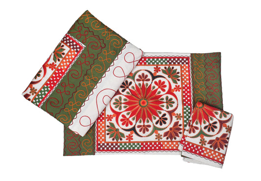 Machine Embroidery Cotton Double Bedsheet - Double  - 7 Feet Length   -  SKU : NC09A04A