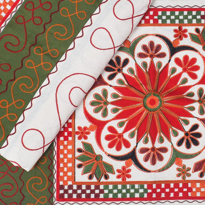 Machine Embroidery Cotton Double Bedsheet - Double  - 7 Feet Length   -  SKU : NC09A04A