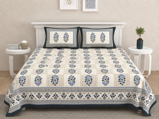 Ajrakh Cotton Natural Dye Kutchi Galicha Hand Block Print Bedsheet - Double King Size - 100 Inch Length   -  SKU : KD09602A