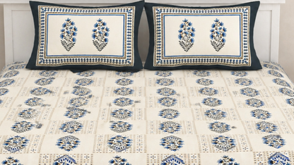 Ajrakh Cotton Natural Dye Kutchi Galicha Hand Block Print Bedsheet - Double King Size - 100 Inch Length   -  SKU : KD09602A