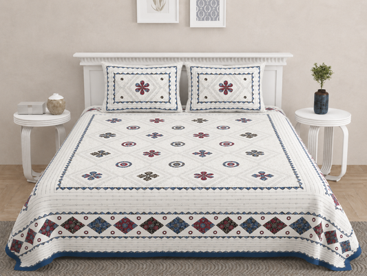 Ajrakh Cotton Natural Dye Kutchi Galicha Hand Block Print Bedsheet - Double King Size - 100 Inch Length   -  SKU : KD09602B