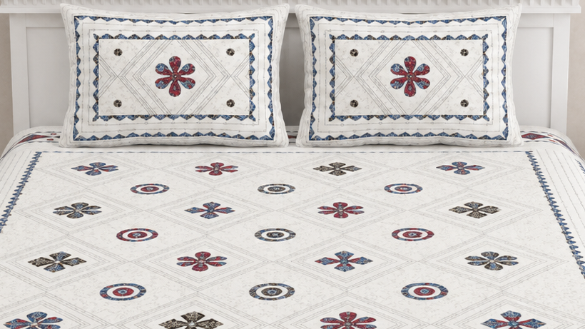 Ajrakh Cotton Natural Dye Kutchi Galicha Hand Block Print Bedsheet - Double King Size - 100 Inch Length   -  SKU : KD09602B