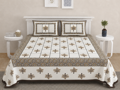 Ajrakh Cotton Natural Dye Kutchi Galicha Hand Block Print Bedsheet - Double King Size - 100 Inch Length   -  SKU : KD09602C