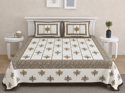 Ajrakh Cotton Natural Dye Kutchi Galicha Hand Block Print Bedsheet - Double King Size - 100 Inch Length   -  SKU : KD09602C