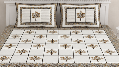 Ajrakh Cotton Natural Dye Kutchi Galicha Hand Block Print Bedsheet - Double King Size - 100 Inch Length   -  SKU : KD09602C