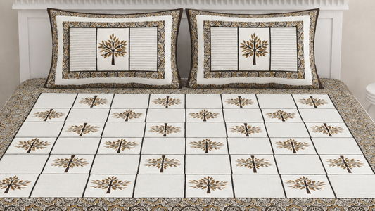 Ajrakh Cotton Natural Dye Kutchi Galicha Hand Block Print Bedsheet - Double King Size - 100 Inch Length   -  SKU : KD09602C