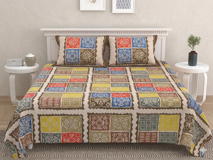 Ajrakh Cotton Natural Dye Kutchi Galicha Hand Block Print Bedsheet - Double King Size - 100 Inch Length    -  SKU : KD12201A