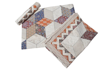 Ajrakh Cotton Natural Dye Kutchi Galicha Hand Block Print Bedsheet - Double King Size - 100 Inch Length    -  SKU : KD12201B
