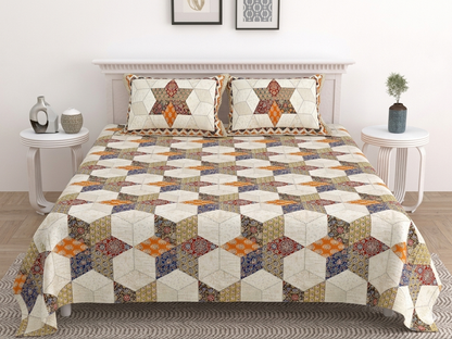 Ajrakh Cotton Natural Dye Kutchi Galicha Hand Block Print Bedsheet - Double King Size - 100 Inch Length    -  SKU : KD12201B