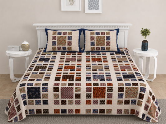 Ajrakh Cotton Natural Dye Kutchi Galicha Hand Block Print Bedsheet - Double King Size - 108 Inch Length   -  SKU : KD09601A
