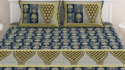 Ajrakh Cotton Natural Dye Kutchi Galicha Hand Block Print Bedsheet - Double King Size - 108 Inch Length   -  SKU : KD09601C