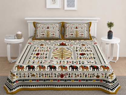 Ajrakh Cotton Natural Dye Kutchi Galicha Hand Block Print Bedsheet - Double King Size - 108 Inch Length   -  SKU : KD09601B