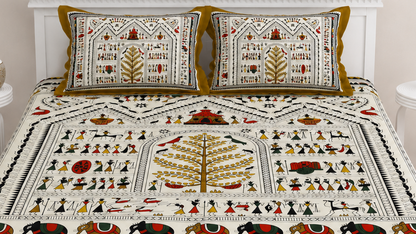Ajrakh Cotton Natural Dye Kutchi Galicha Hand Block Print Bedsheet - Double King Size - 108 Inch Length   -  SKU : KD09601B