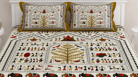 Ajrakh Cotton Natural Dye Kutchi Galicha Hand Block Print Bedsheet - Double King Size - 108 Inch Length   -  SKU : KD09601B