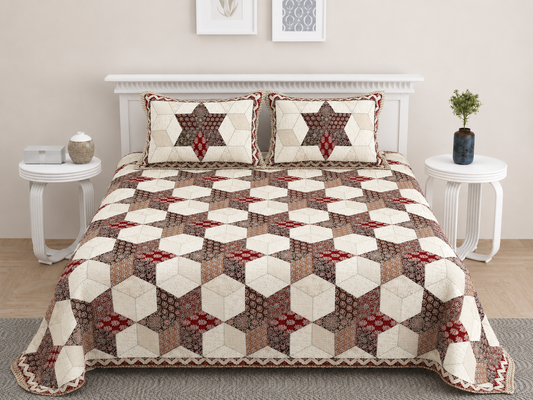 Ajrakh Cotton Natural Dye Kutchi Galicha Hand Block Print Bedsheet - Double King Size - 108 Inch Length   -  SKU : KD09601D