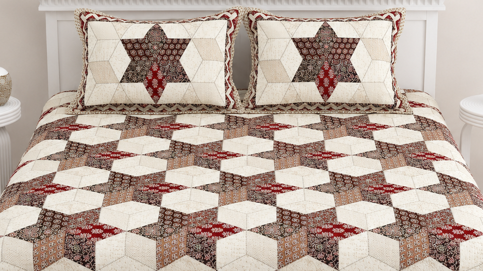 Ajrakh Cotton Natural Dye Kutchi Galicha Hand Block Print Bedsheet - Double King Size - 108 Inch Length   -  SKU : KD09601D