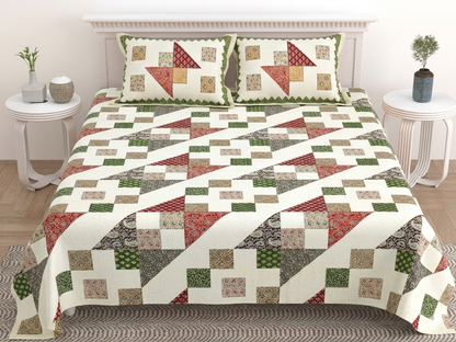 Ajrakh Cotton Natural Dye Kutchi Galicha Hand Block Print Bedsheet - Double King Size - 108 Inch Length    -  SKU : KD12202A