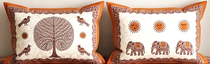Ajrakh Cotton Natural Dye Kutchi Galicha Hand Block Print Bedsheet - Single  - 94 Inch Length    -  SKU : KD12203A
