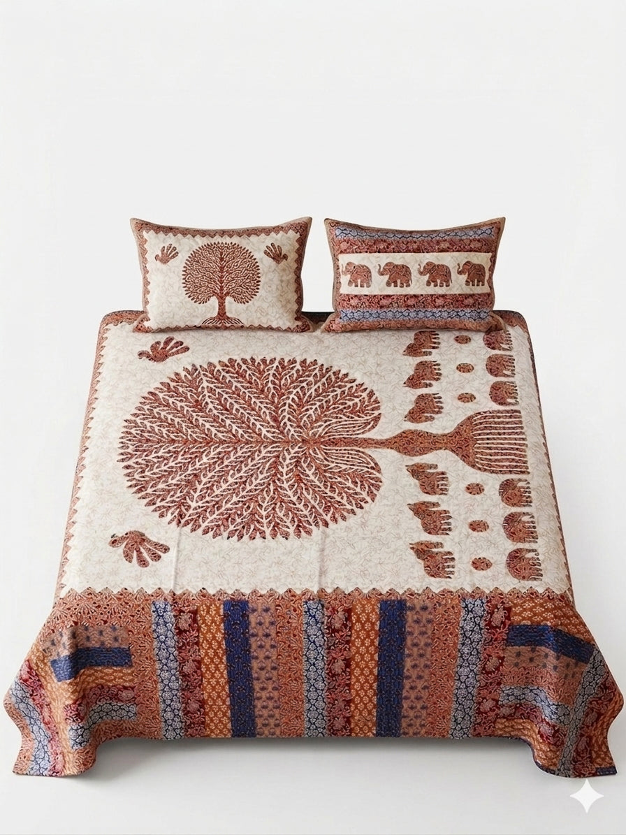 Ajrakh Cotton Natural Dye Kutchi Galicha Hand Block Print Bedsheet - Single  - 94 Inch Length    -  SKU : KD12203B