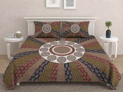 Ajrakh Cotton Natural Dye Kutchi Galicha Hand Block Print Bedsheet - Single  - 94 Inch Length   -  SKU : KD12203C