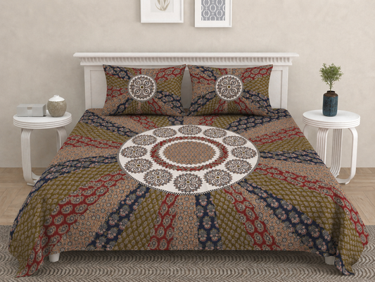Ajrakh Cotton Natural Dye Kutchi Galicha Hand Block Print Bedsheet - Single  - 94 Inch Length   -  SKU : KD12203C