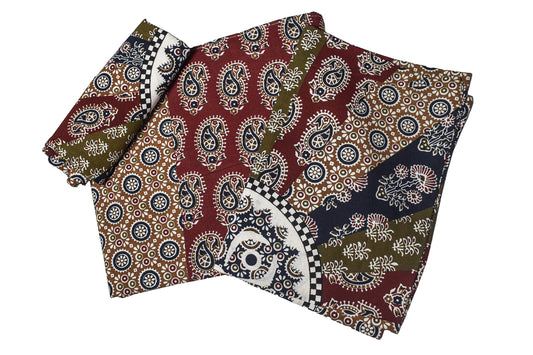 Ajrakh Cotton Natural Dye Kutchi Galicha Hand Block Print Bedsheet - Single  - 94 Inch Length    -  SKU : KD12203C
