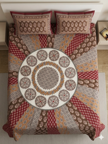 Ajrakh Cotton Natural Dye Kutchi Galicha Hand Block Print Bedsheet - Single  - 94 Inch Length    -  SKU : KD12203C