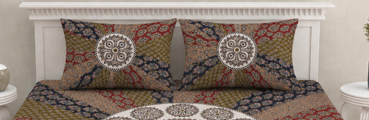 Ajrakh Cotton Natural Dye Kutchi Galicha Hand Block Print Bedsheet - Single  - 94 Inch Length   -  SKU : KD12203C
