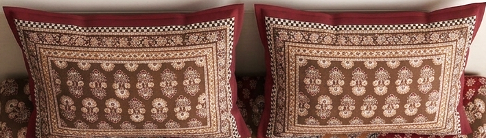 Ajrakh Cotton Natural Dye Kutchi Galicha Hand Block Print Bedsheet - Single  - 94 Inch Length    -  SKU : KD12203C