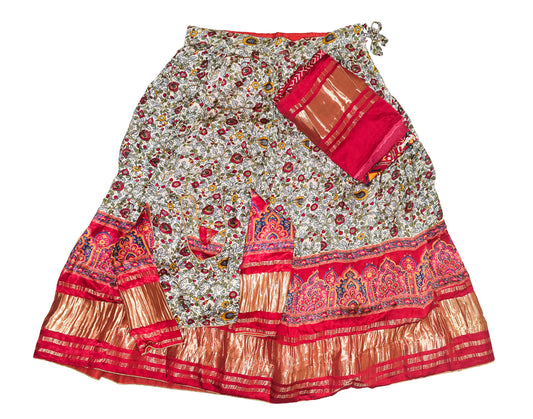 Patola Print Modal Silk Ready To Stitch Chaniya Choli with Golden Border - Free SizeFree Size    -  SKU : FJ06C01A