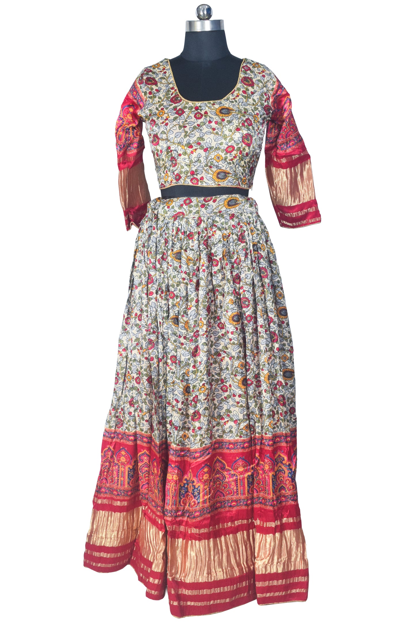 Patola Print Modal Silk Ready To Stitch Chaniya Choli with Golden Border - Free SizeFree Size    -  SKU : FJ06C01A
