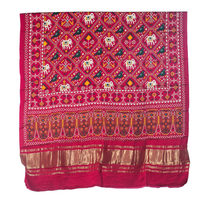 Patola Print Modal Silk Ready To Stitch Chaniya Choli with Golden Border - Free SizeFree Size    -  SKU : FJ06C01A