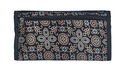Ajrakh Mashru Silk Leathercraft Hand Made Leather Craft Punch Work Clutch  - 10.5 cms Length    -  SKU : AB19401H