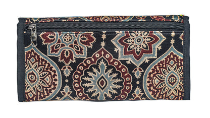 Ajrakh Mashru Silk Leathercraft Hand Made Leather Craft Punch Work Clutch  - 10.5 cms Length    -  SKU : AB19401J