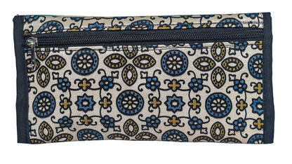 Ajrakh Mashru Silk Leathercraft Hand Made Leather Craft Punch Work Clutch  - 10.5 cms Length    -  SKU : AB19401B