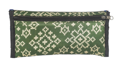 Ajrakh Mashru Silk Leathercraft Hand Made Leather Craft Punch Work Clutch  - 10.5 cms Length    -  SKU : AB26201B