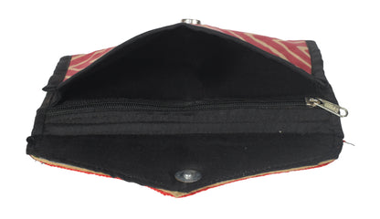 Ajrakh Mashru Silk Leathercraft Hand Made Leather Craft Punch Work Clutch  - 10.5 cms Length    -  SKU : AB26201B