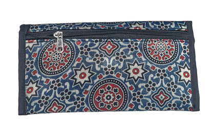 Ajrakh Mashru Silk Leathercraft Hand Made Leather Craft Punch Work Clutch  - 10.5 cms Length    -  SKU : AB19401C