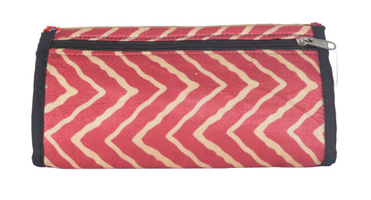 Ajrakh Mashru Silk Leathercraft Hand Made Leather Craft Punch Work Clutch  - 10.5 cms Length    -  SKU : AB26201E
