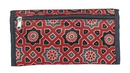 Ajrakh Mashru Silk Leathercraft Hand Made Leather Craft Punch Work Clutch  - 10.5 cms Length    -  SKU : AB19401E