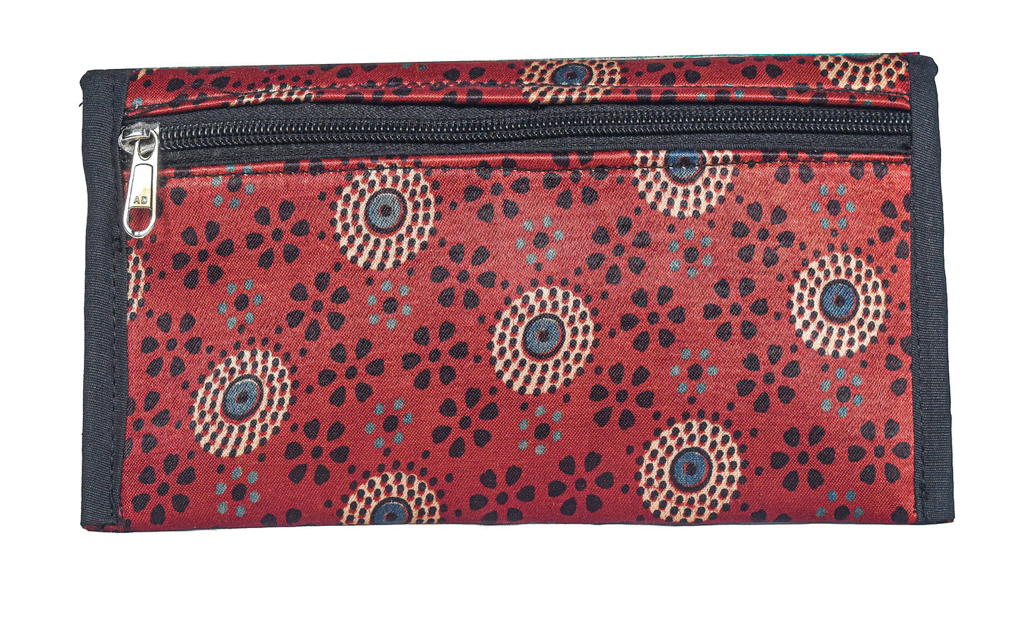 Ajrakh Mashru Silk Leathercraft Hand Made Leather Craft Punch Work Clutch  - 10.5 cms Length    -  SKU : AB19401F