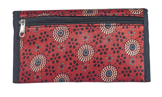 Ajrakh Mashru Silk Leathercraft Hand Made Leather Craft Punch Work Clutch  - 10.5 cms Length    -  SKU : AB19401F