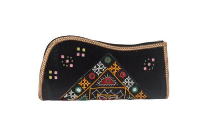 Leather Craft Punch Work Pure Leather Hand Embroidered Bavalia Work Clutch Mirror Work - 25 cms Length    -  SKU : AB02C01A